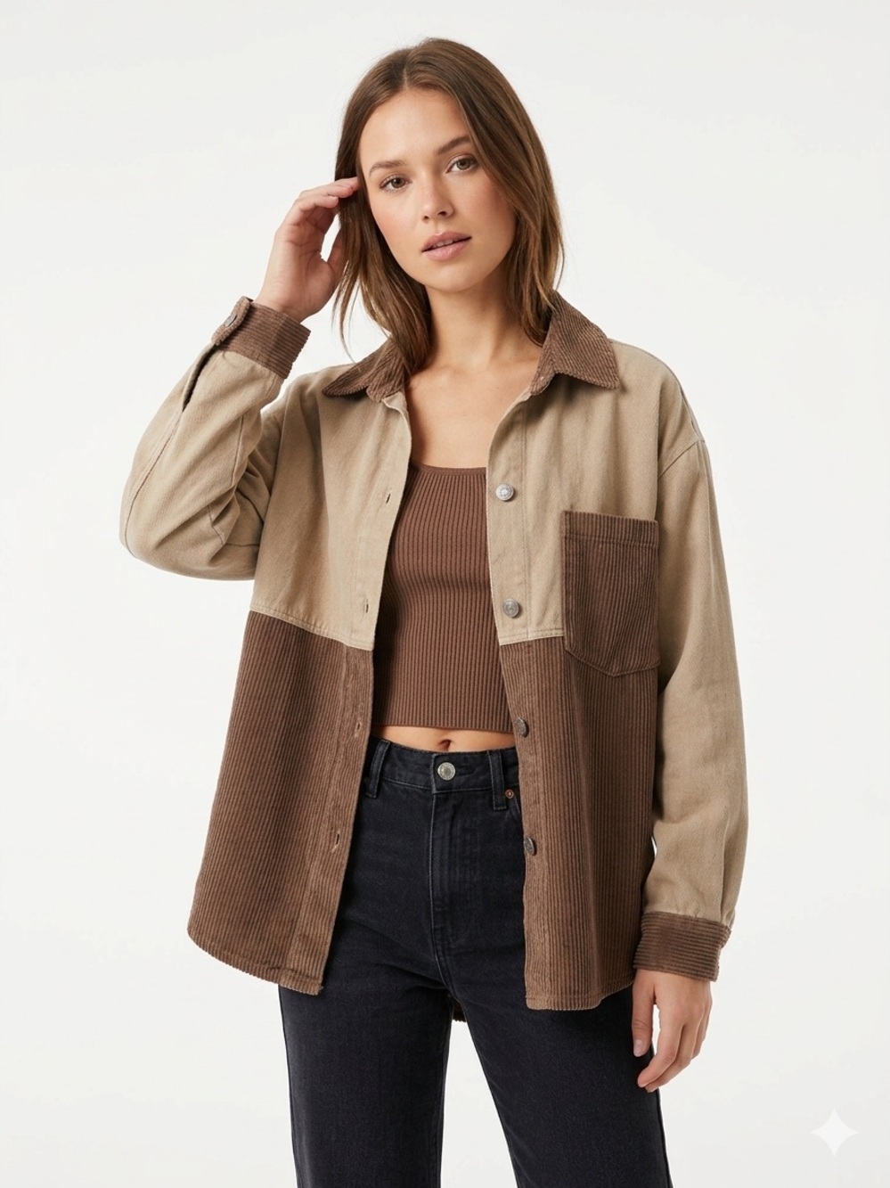 Corduroy Jacket Size: M Forever 21 Two-Tone Shirt Jacket - Brown & Beige